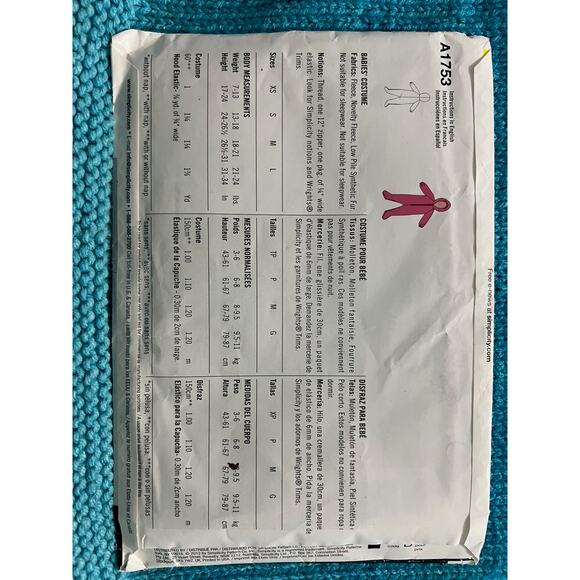 Simplicity 1753 Pattern Baby footie pajamas snow suit size xs-L - Picture 3 of 6